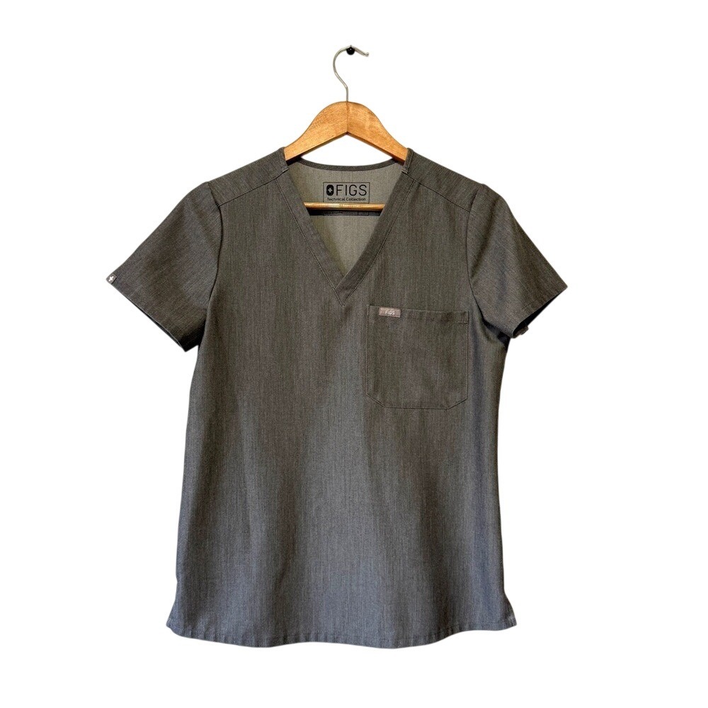 FIGS Technical‎ Collection Womens XS Heather Charcoal Grey V-Neck Scrub Top